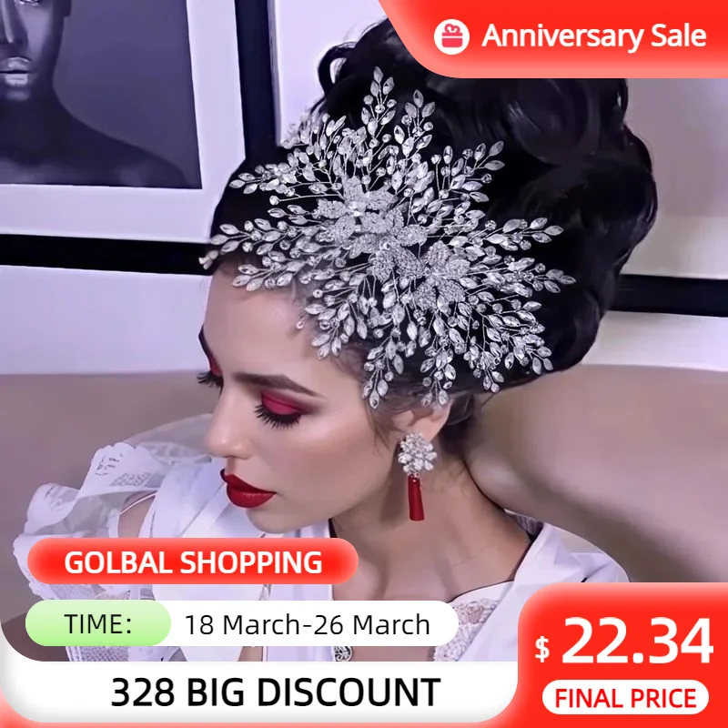 

HP462 Wedding Bridal Tiaras Head Jewelry Flower Woman Headpiece Long Crystal Headband for Brides Hair Accessories