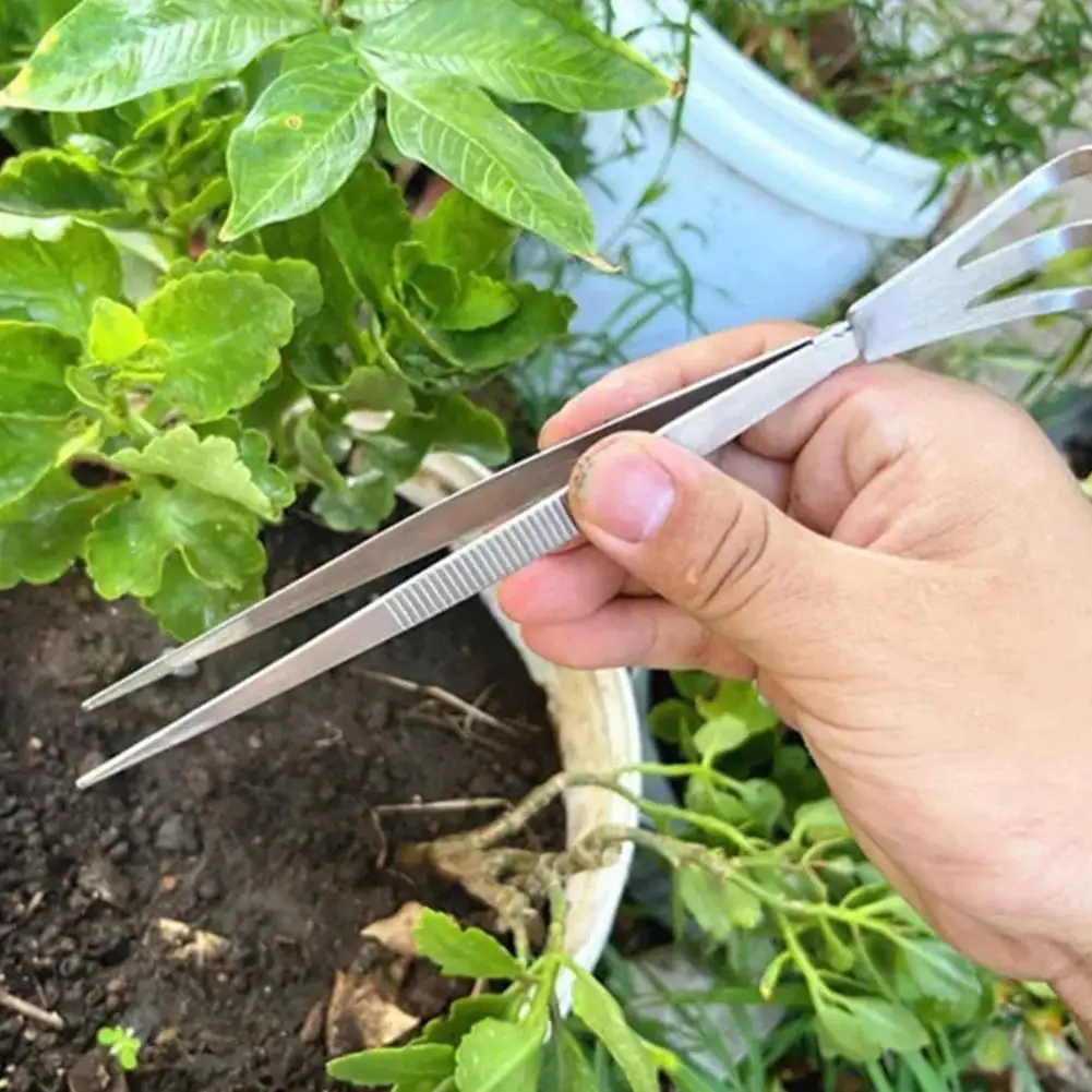2 In 1 Stainless Steel Bonsai Tools Root Rake Tweezers For Bonsai Planter Rake Ergonomic Handle Tweezers Gardening Tool