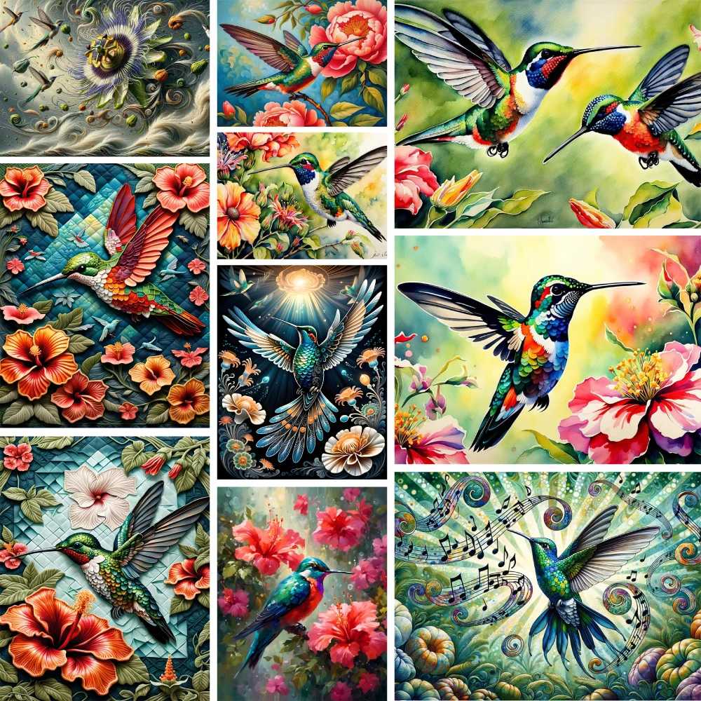 Blumen Kolibri gedruckt Leinwand Kreuz stich Kit DIY Stickerei Stricken Malerei Handarbeit Handwerk verschiedene Mulina für Erwachsene – Detail 13