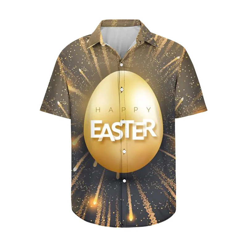 thumbnail image 1 of Camisas hawaianas divertidas de Pascua 2024 para hombres, camisas con botones con estampado de huevos de conejo, camisas casuales de verano para fiestas en la playa, blusas para hombres, 1 of 5