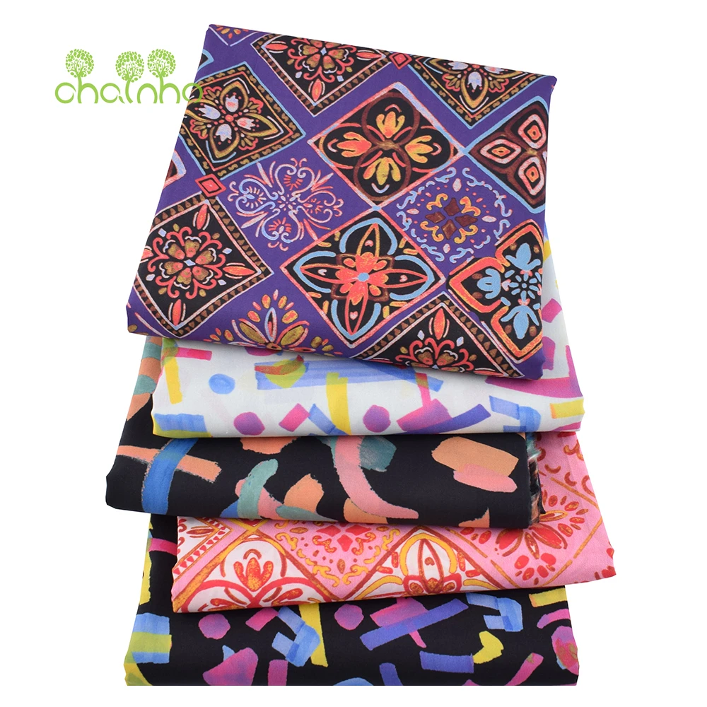 Chainho,Printed Plain Weave Poplin Cotton Fabric,DIY Sewing Quilting Material,Patchwork Cloth,Floral Series,4 Sizes,PCC172