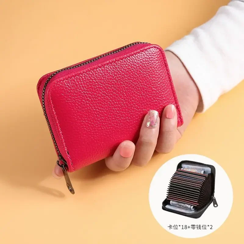 Multi Slot Card Holder Vintage Small Wallet Women Men Business Bank Credit Card Bag Male Coin Pouch Solid Leather Zipper Wallet 6