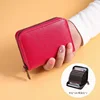 Multi Slot Card Holder Vintage Small Wallet Women Men Business Bank Credit Card Bag Male Coin Pouch Solid Leather Zipper Wallet 6