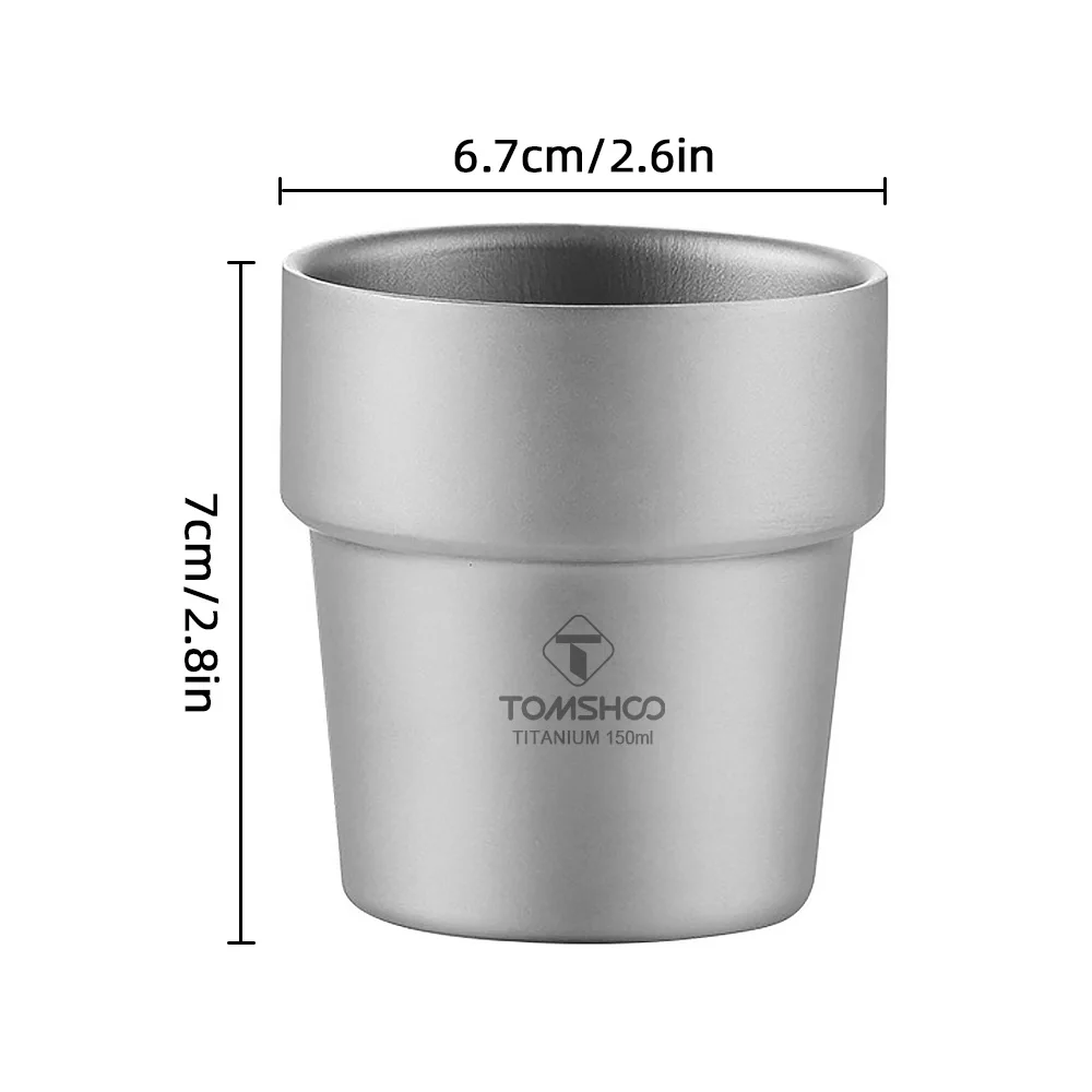 Camping Cup 150ml Ti Cup 99.6% Pure Ti Double-Layer Coffee & Wine Cup Outdoor Camping Picnic Little Metal Cups Lightweight