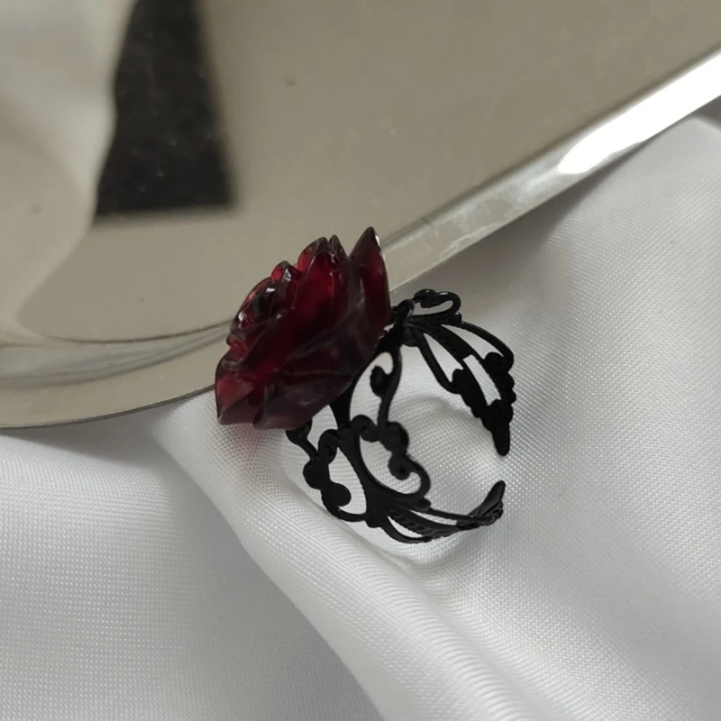 Red Rose Gothic Victorian Rings Adjustable Finger Rings Goth Trendy Flower Open Rings Halloween Party Jewelry Wedding 4