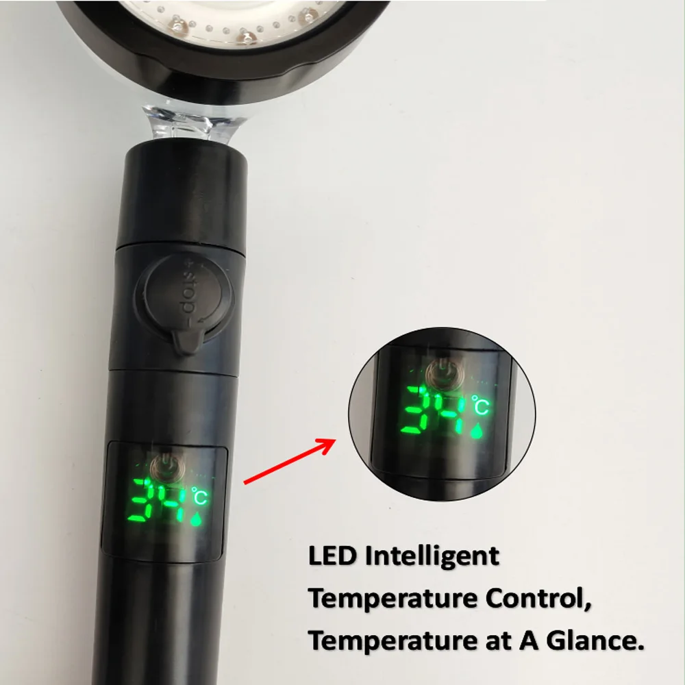 LED Digital Temperature Display Shower Head Temperature Control Colorful Fan Spray Nozzle High Pressure Rainfall Bathroom Shower 2