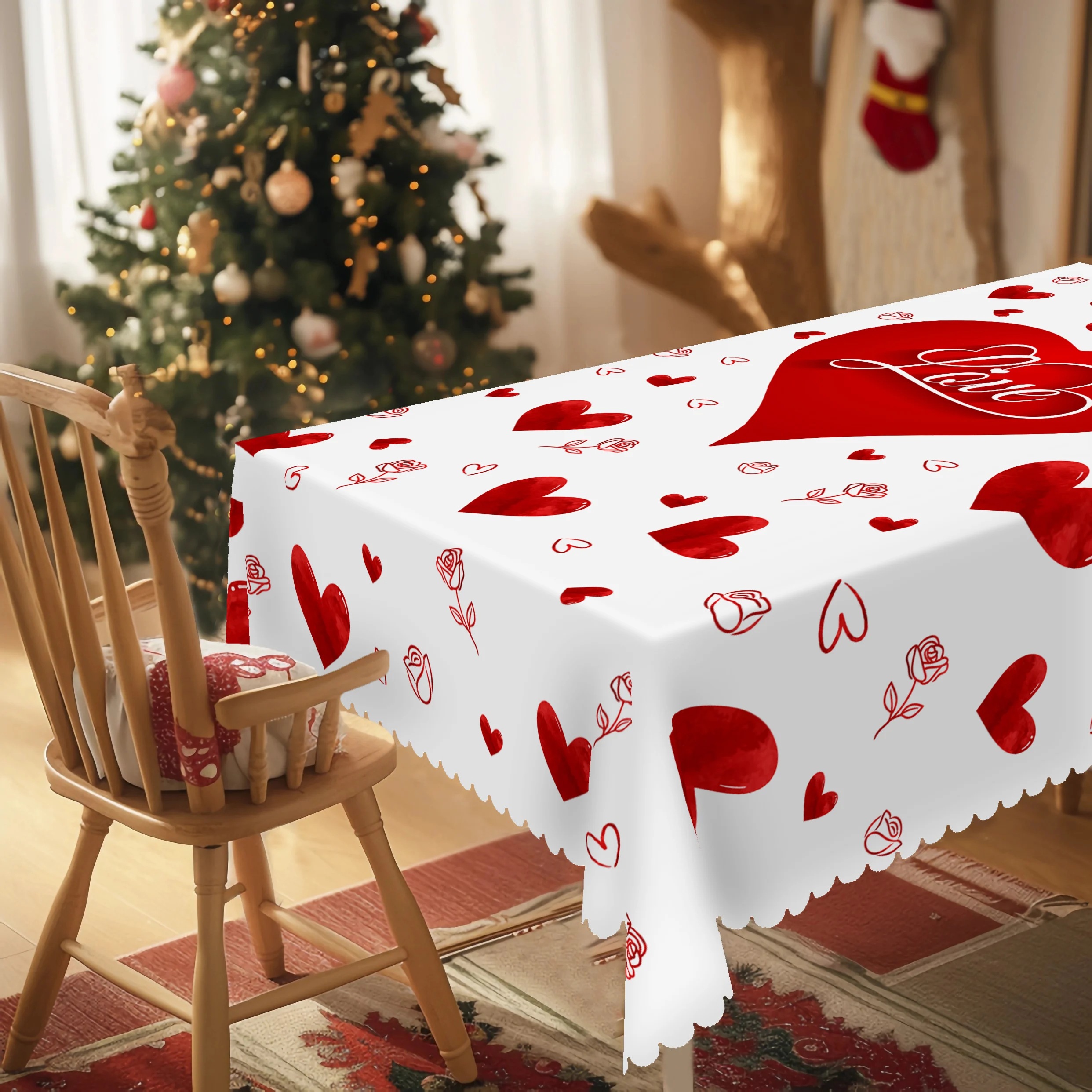 1 Piece Valentine's Day Round Tablecloth 5 Sizes Available Romantic Heart-Shaped Love Pattern Edge Embossing Process Garden Tablecloth Decoration Daily Home Kitchen Terrace Gift