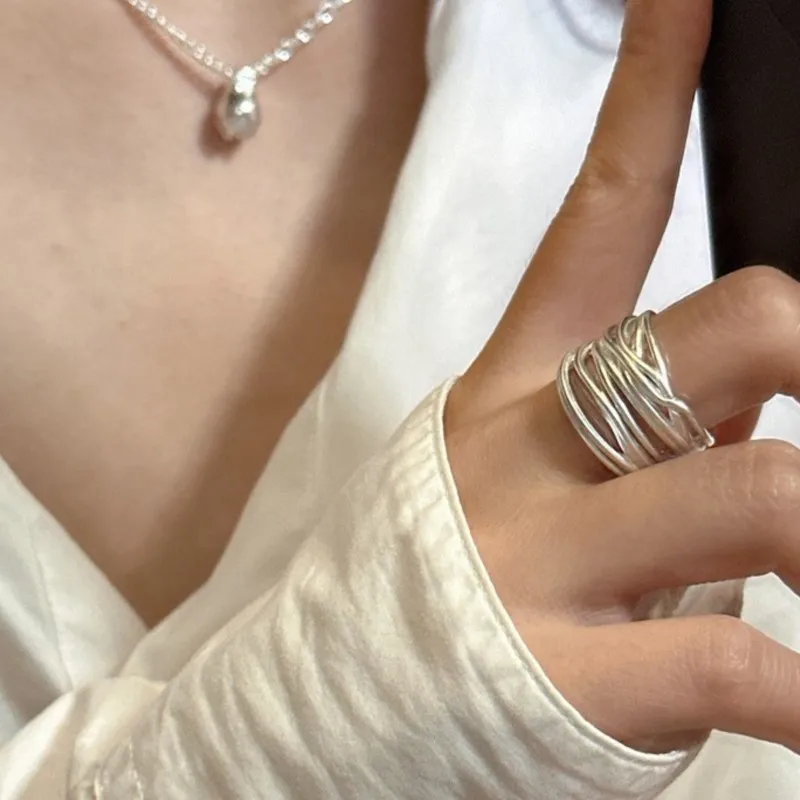 Geometric Crossing Wrapping Lines Rings for Women Silver Color Simple Finger Ring Party Jewelry anillos