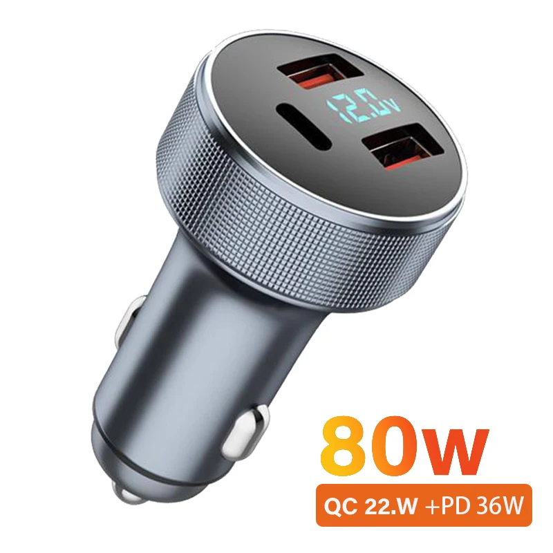 

80W PD Car Charger Fast Charging Mobile Phone Adapter USB TypeC QC 3.0 for IPhone Xiaomi Huawei Samsung USB Cell Phone Charger