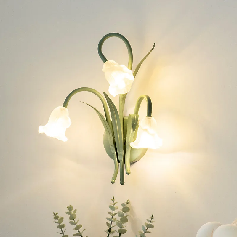 

French LED Flower Wall Lamp Tien Garden Style Bedroom Bedside Lamp Living Room Aisle Background Wall Light Suzuran Flower Lamp