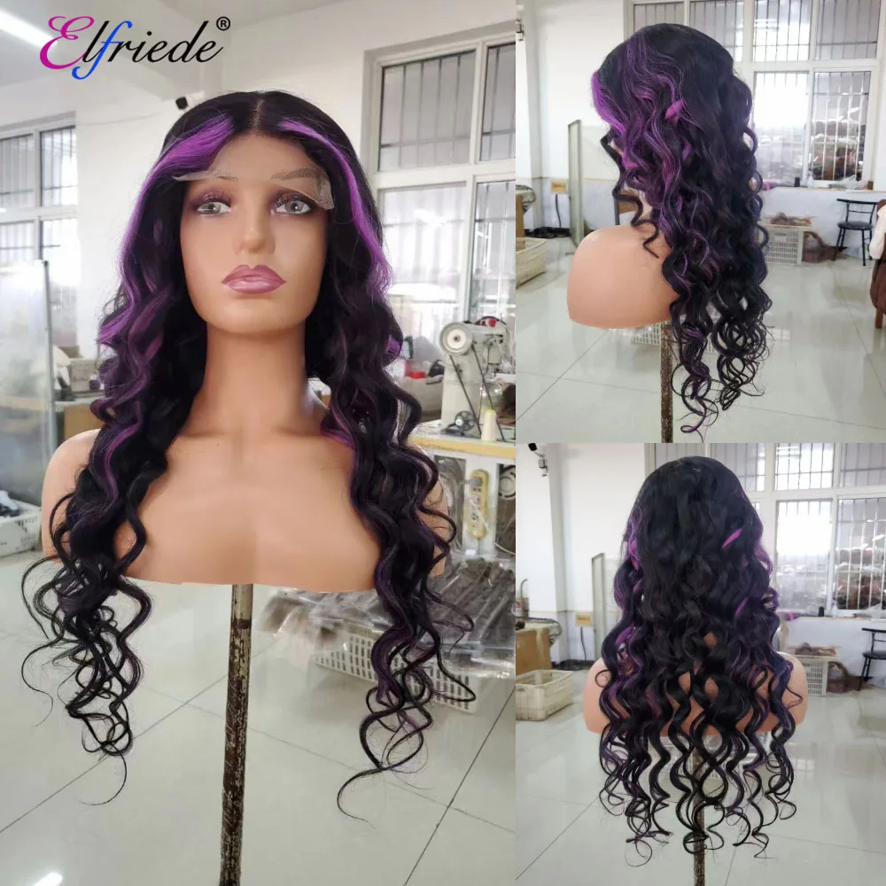 

Elfriede Black Purple Highlight Lace Front Wigs for Women Loose Wave 4x4 13X4 13X6 Lace Frontal Wig Colored Remy Human Hair Wigs