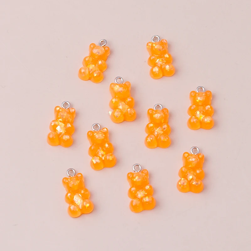 Jewelry Charms Resin Charms Fashion Jewelry Accessories 10pcs 22X11mm Resin Sequins Gummy Bear Charms For Jewelry Making Cartoon Earrings Pendants Necklaces Bracelets DIY Accessories