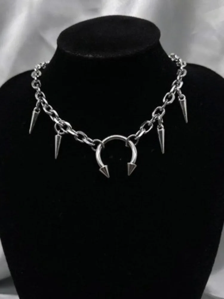 שרשרת מסמרות גיאומטריות, נשים, פאנק היפ-הופ, סגנון מגניב, אישיות, שרשרת קולר לבנה, חוש עיצוב תכליתי