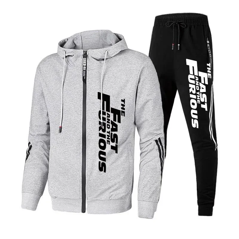 Men Sets Tracksuit Hoodie+Pants Zipper Stripe Fashion Casual Outdoor Sports Jogging Fitness Sportswear Men Sweatshirt Suit M-3XL