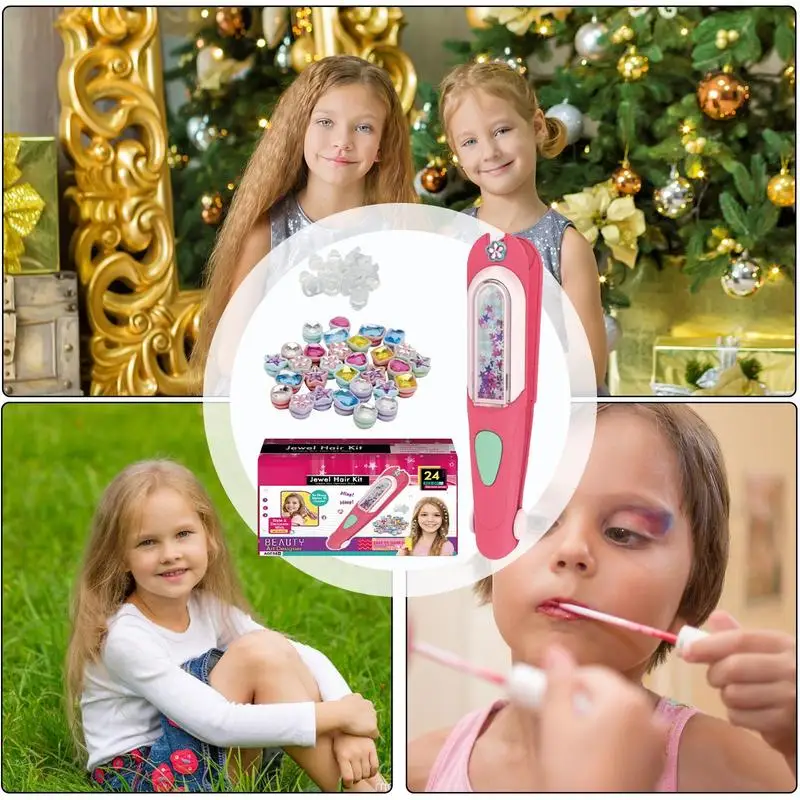 Bling Hair Jewels For Girls Toys Bling Styling Rhinestone Jewels Tool Hair Styling Toys With Reusable Rhinestones For Kids