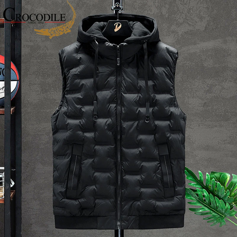 Crocodile Brand Vests 2022 Hot-selling New Mens Winter Vest Down Vests Men Casual Waistcoat Sleeveless Jackets Male Hooded Vest 1