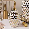 Ceramic Vase Geometric Rhombic Jar Ceramic Ginger Jar Storage Tank with Lid Porcelain Handicraft Home Decoration Accessories 4