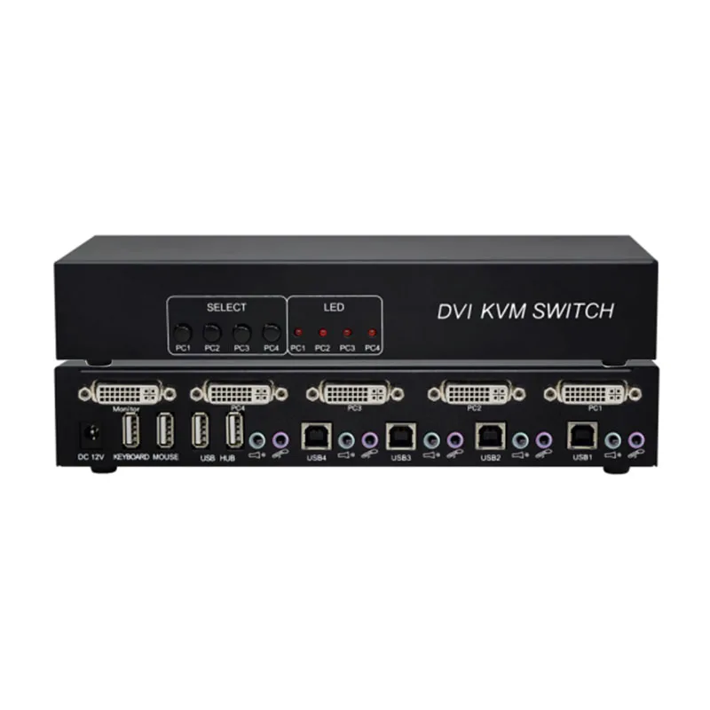 1080P 4-Port DVI KVM Switch 4 In 1 Out 4x1 DVI Switch mit USB2.0 Hub