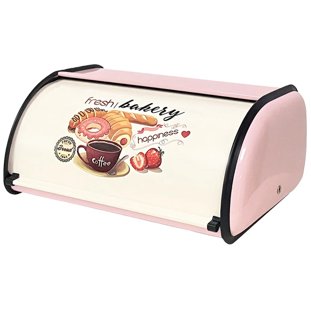 

Baking Storage Box Breadbox Kitchen Countertop Household Bin Wooden Door Canopy Holder Container Metal Pink Cake Breadbasket