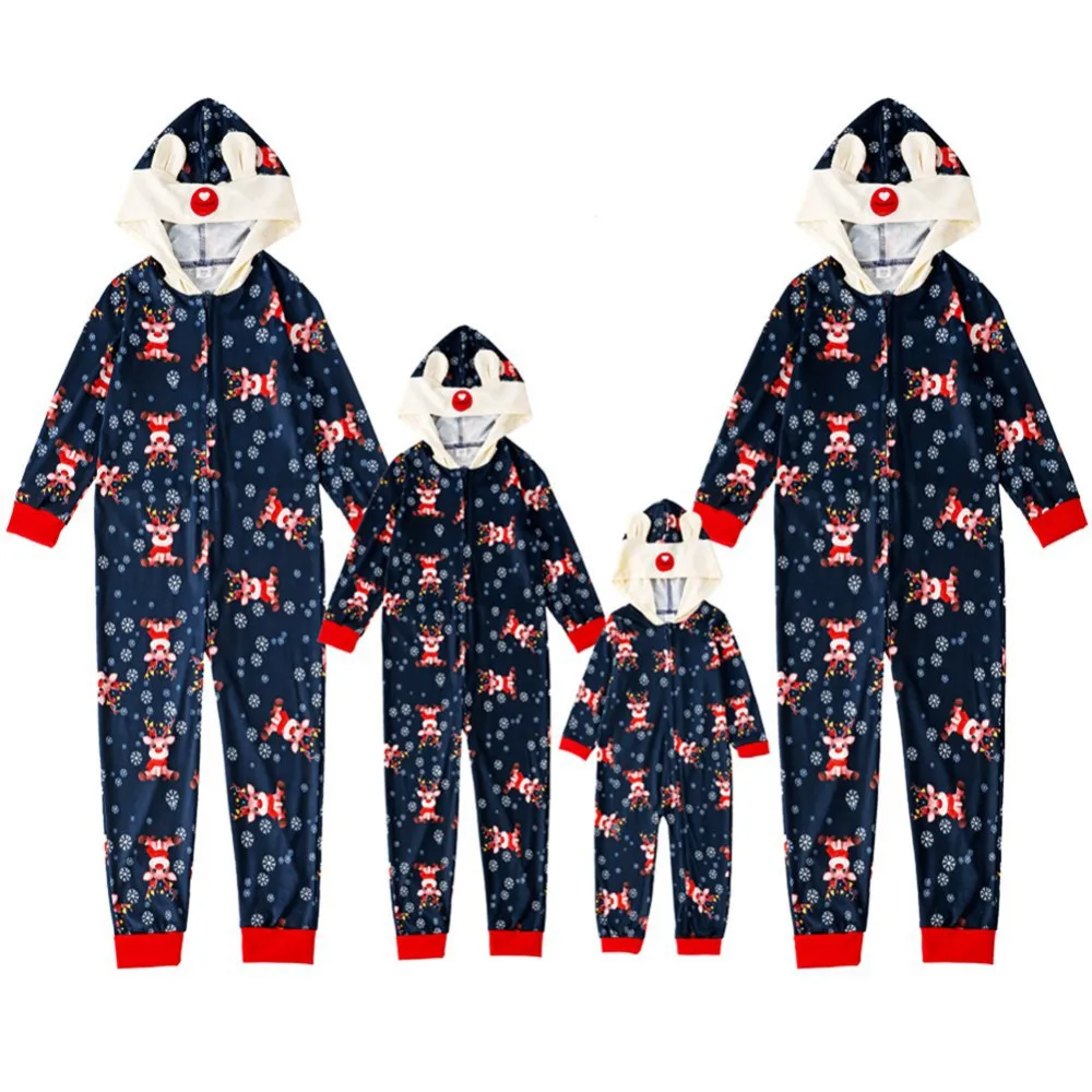 Conjuntos navideños familiares a juego, pijamas con estampado de alce, ropa de dormir con capucha, lindo mameluco para bebé, ropa de casa para padre, madre e hijos