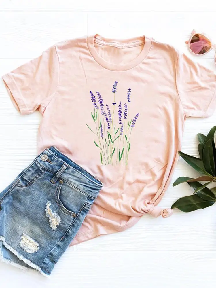 

Plant Flower Trend Cute Print T Shirt Tee Basic Clothing Summer Top Fashion Short Sleeve Graphic T-shirt Women Clothes