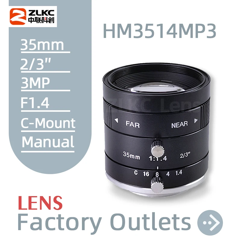 

3.0Megapixel C Mount 35 mm 2/3 Inch F1.4 FA Machine Vision Fixed Focal Length Lenses Industrial Camera Manual Iris CCTV Lens 3MP