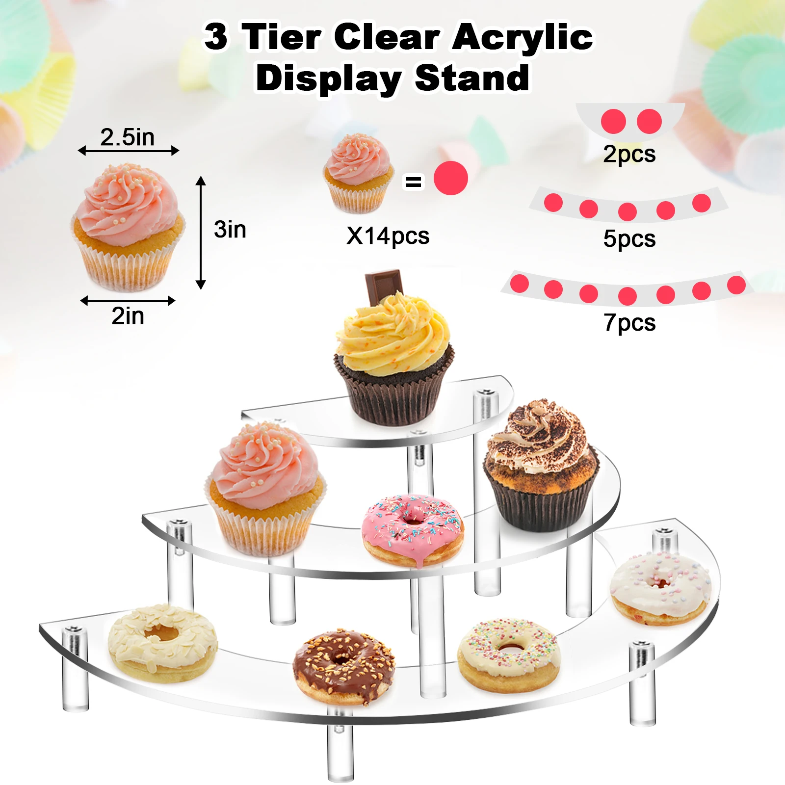 Acrylic 3 Tier Semicircle Cupcake Stand for Wedding Party