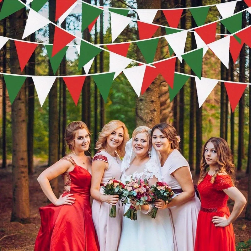 10M Plastic Pennant Garland Red Green White Flag Christmas Atmosphere Decoration Bunting For Party and Garden Outdoor christmas decorations party decorations