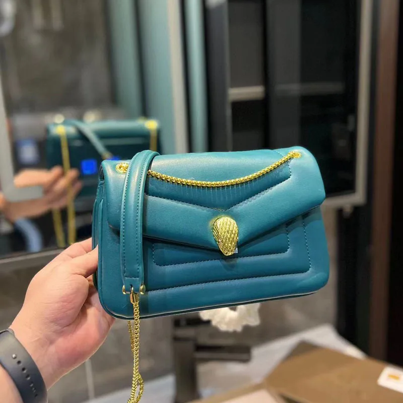 Luxury Brand Women's Shoulder Bag Crossbody Snake Head Button Clutche Y2k Chain Trendy Fashion Street Shooting Office Commuting