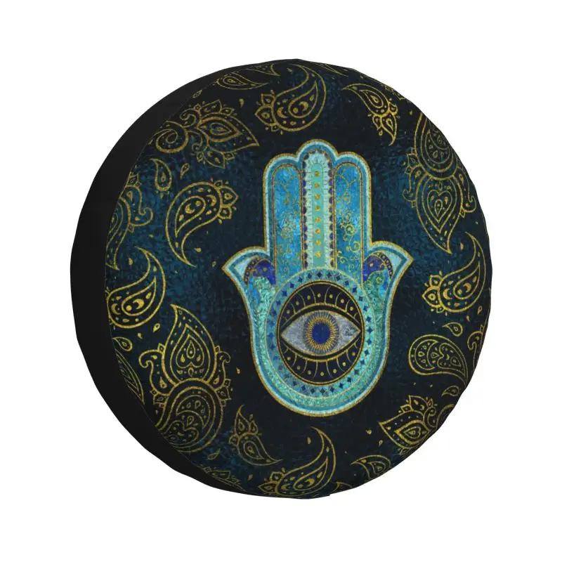 

Hamsa Hand With Paisley Mystic Eyes Spare Wheel Cover for Mitsubishi Pajero 4x4 RV Custom Tribes Amulet Tire Protector
