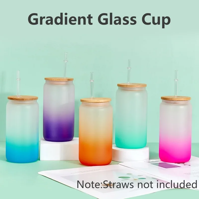 1pcs Gradient Glass Cup with Lid Juice Glass Beer Can Milk Mocha Cup Transparent Bubble Tea High Borosilicate glass water cup double wall glass cup