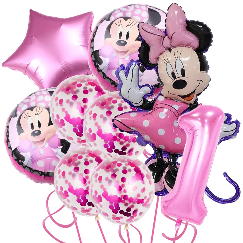 Set Di Palloncini Minnie Mouse Happy Birthday Party Decoration Minnie Head Sunny Latex Globlos Minnie Mouse Balloon Arch Accessori