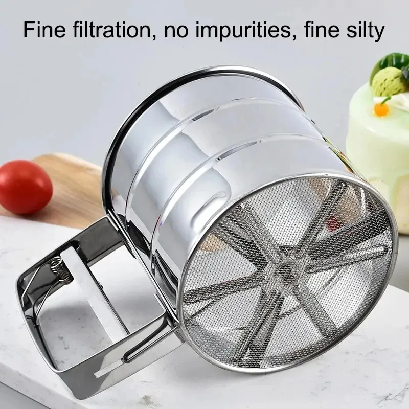 Flour Sifter 1PC Stainless Steel Flour Sifter Sieve with Hand Press Fine Mesh for Baking Powder Sugar Kitchen Baking Tools