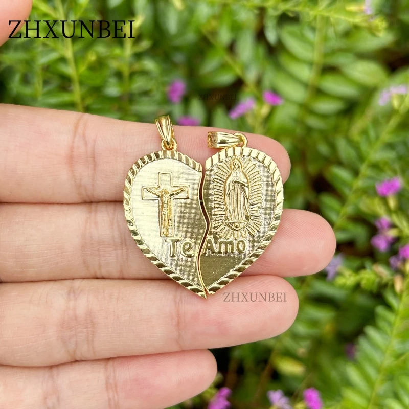 2pcs/set Gold Plated Virgin Mary Jesus I Love You Couple Jewelry