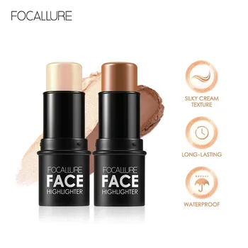 FOCALLURE 하이라이터 컨투어링 스틱, 하이라이팅 파우더 크림 질감 쉬머 라이트 페이스 블러셔, 메이크업 화장품, 19 색