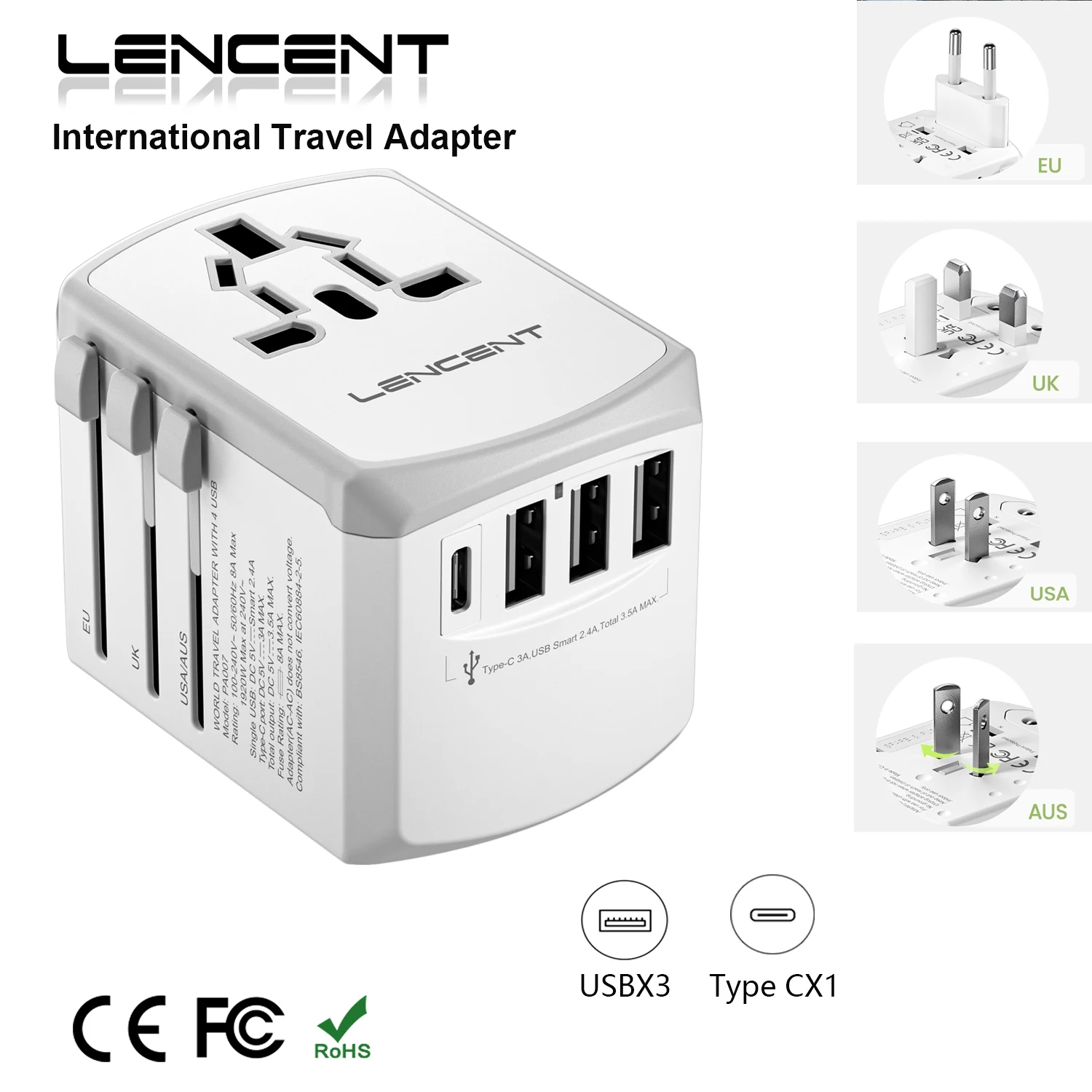 Adattatore Da Viaggio Universale Ennotek Con USB Type-C - Spina UK EU AU Per Tutto Il Mondo