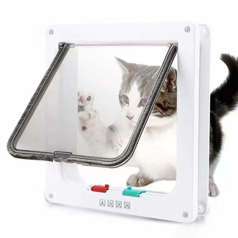 Pet Door 4 Way Security Lock Cat Flap Door Controllable Switch Transparent S/M/L/XL Sized Puppy Kitten