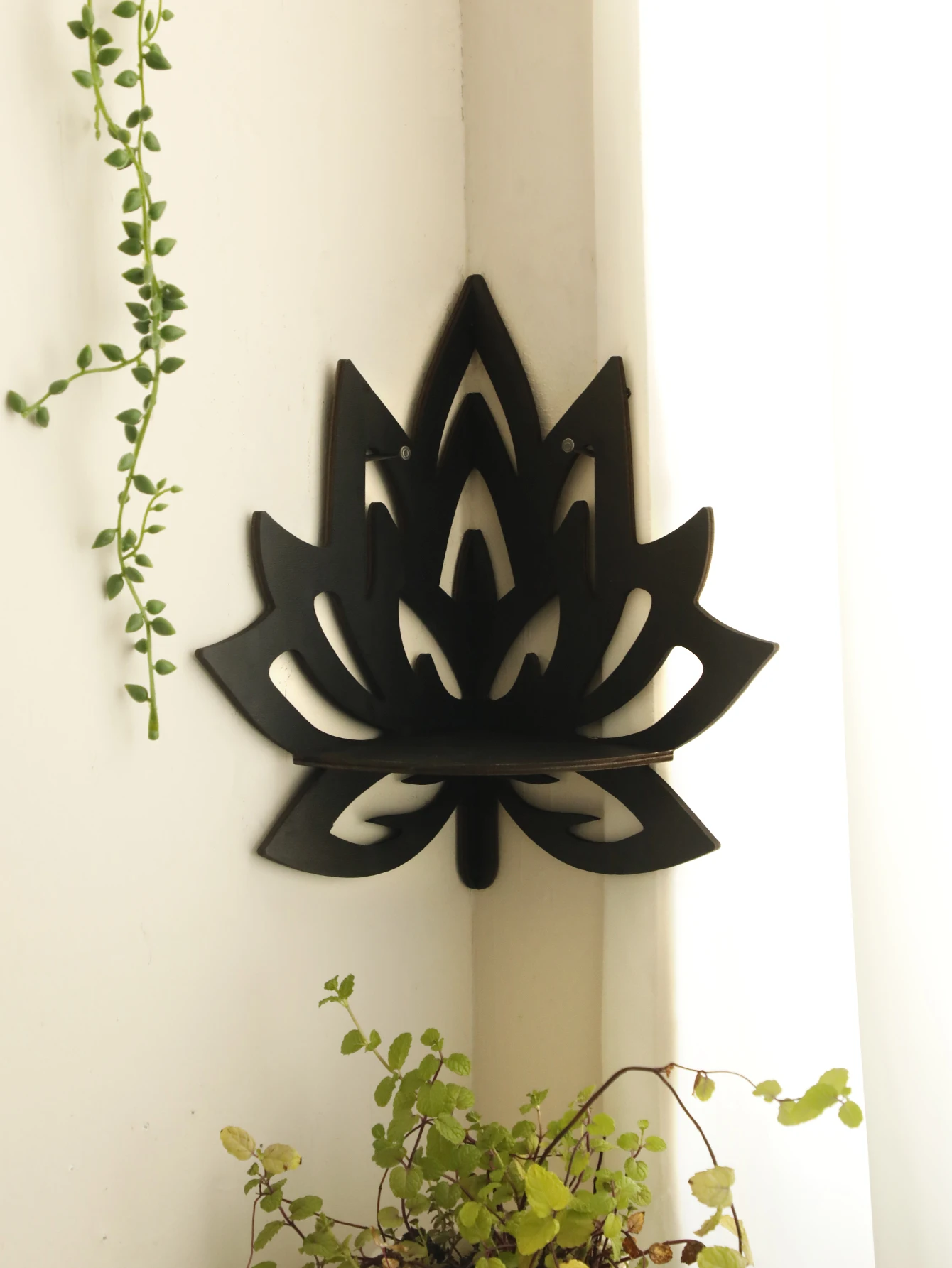 Lotus Eck regal Holz schwimmendes Regal Boho Home Dekoration Wandre gale Display Stand Raum dekore ästhetischen Kristall halter – Detail 11