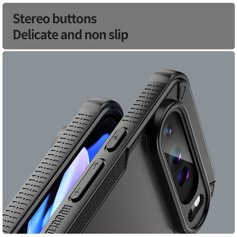Frosted Matte Translucent Armor Phone Case with Hybrid Rugged Anti-fall Lens Protector Cover