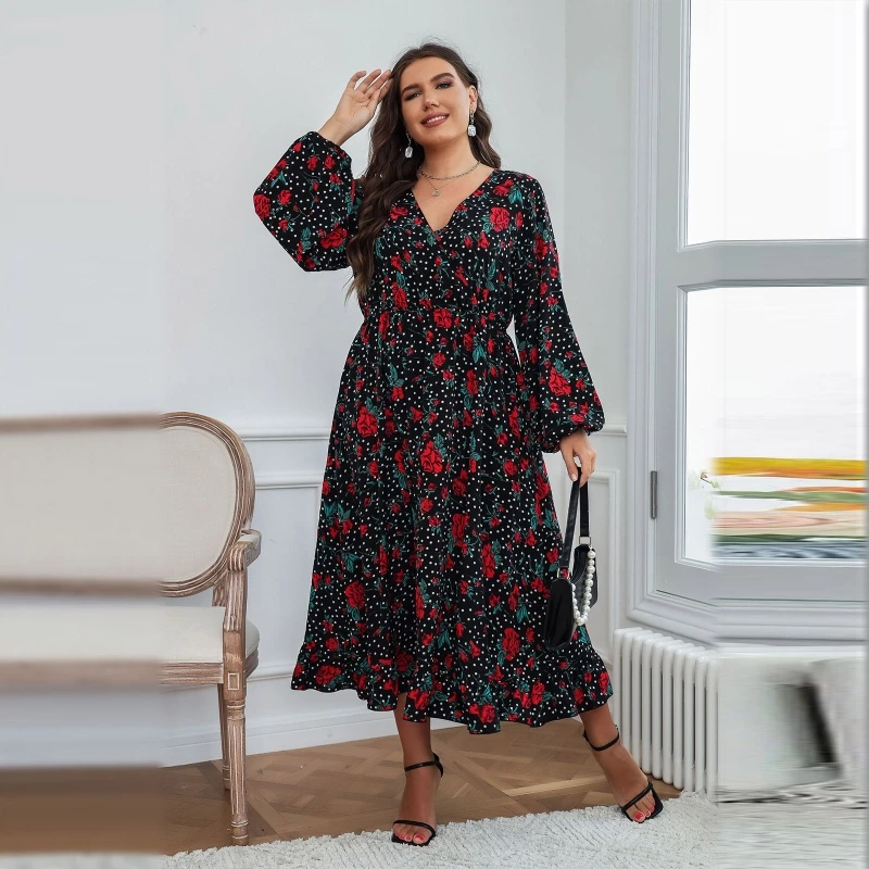 

Women's Long Sleeve Floral Print Casual Party Maxi Dress