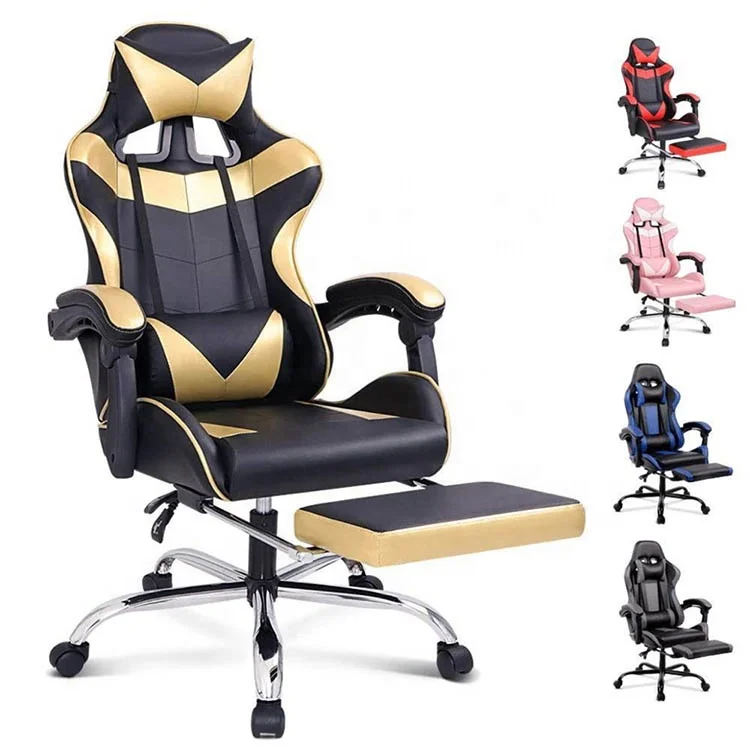 Cheap price pink PU leather with footrest game racing gaming chair for gamer