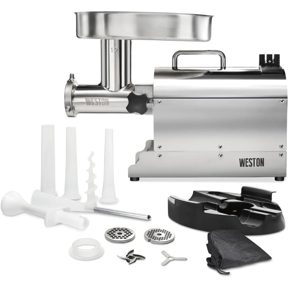 

Weston Pro Series Electric Meat Grinder, Commercial Grade, 750 Watts, 1 HP, 9lbs. Per Minute, Stainless Steel (10-1201-W)