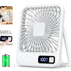 Portable USB Rechargeable Desk Fan with 180° Tilt and 5-Speed Ultra-Quiet Operation (WHITE)