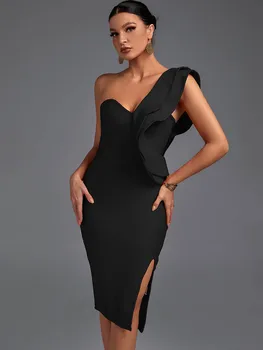 Bandage Dress Black Bodycon Dress Evening Party Elegant Sexy One Shoulder Birthday Club Outfit 2022 Summer New Arrival 1
