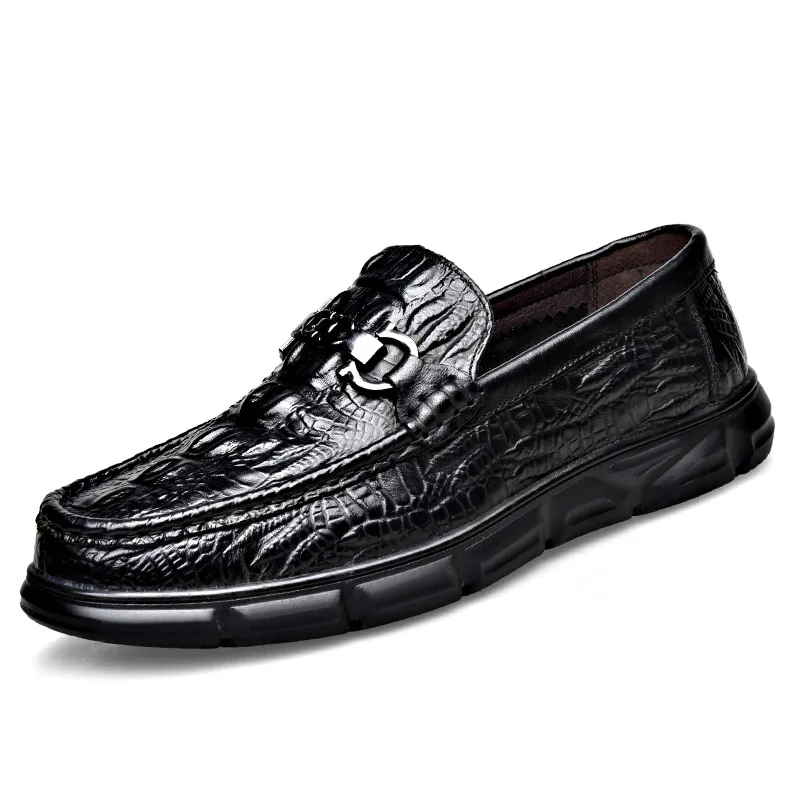 Spring New Shoes for Men Genuine Leather Casual Shoes Crocodile Print Cool Slip-on Loafers Soft Comfortable Flat Skate Shoes 5