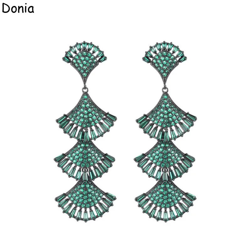 Donia Jewelry European and American Court Titanium Steel Micro-Inlaid AAA Leaves Zircon Dress Silver Needle Luxury Accessories