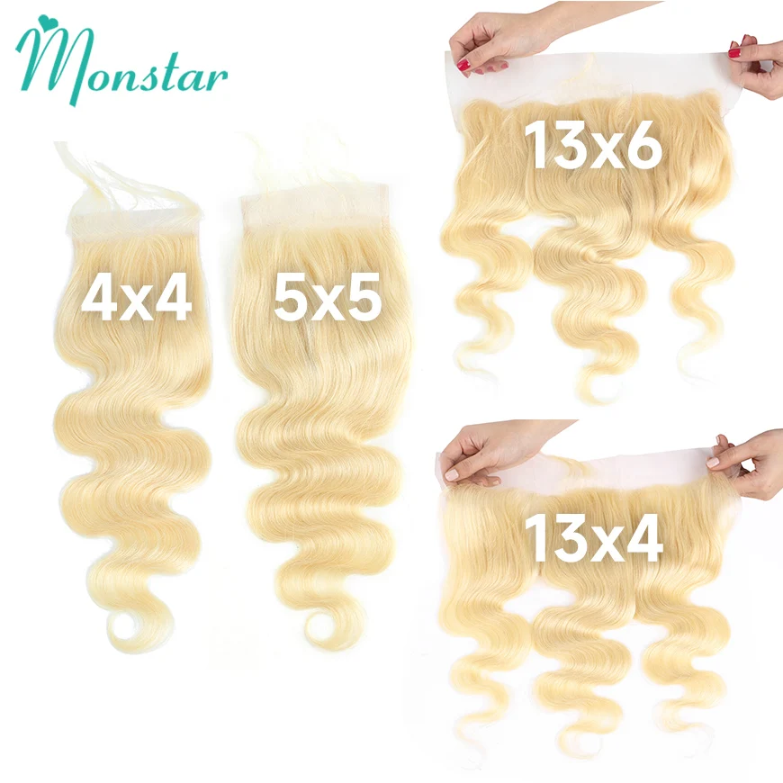 613 Blonde Body Wave 13x6 13x4 HD Lace Frontal PrePlucked Brazilian Remy Human Hair 5x5 HD Lace Closure 180% Density Closure 4x4 2