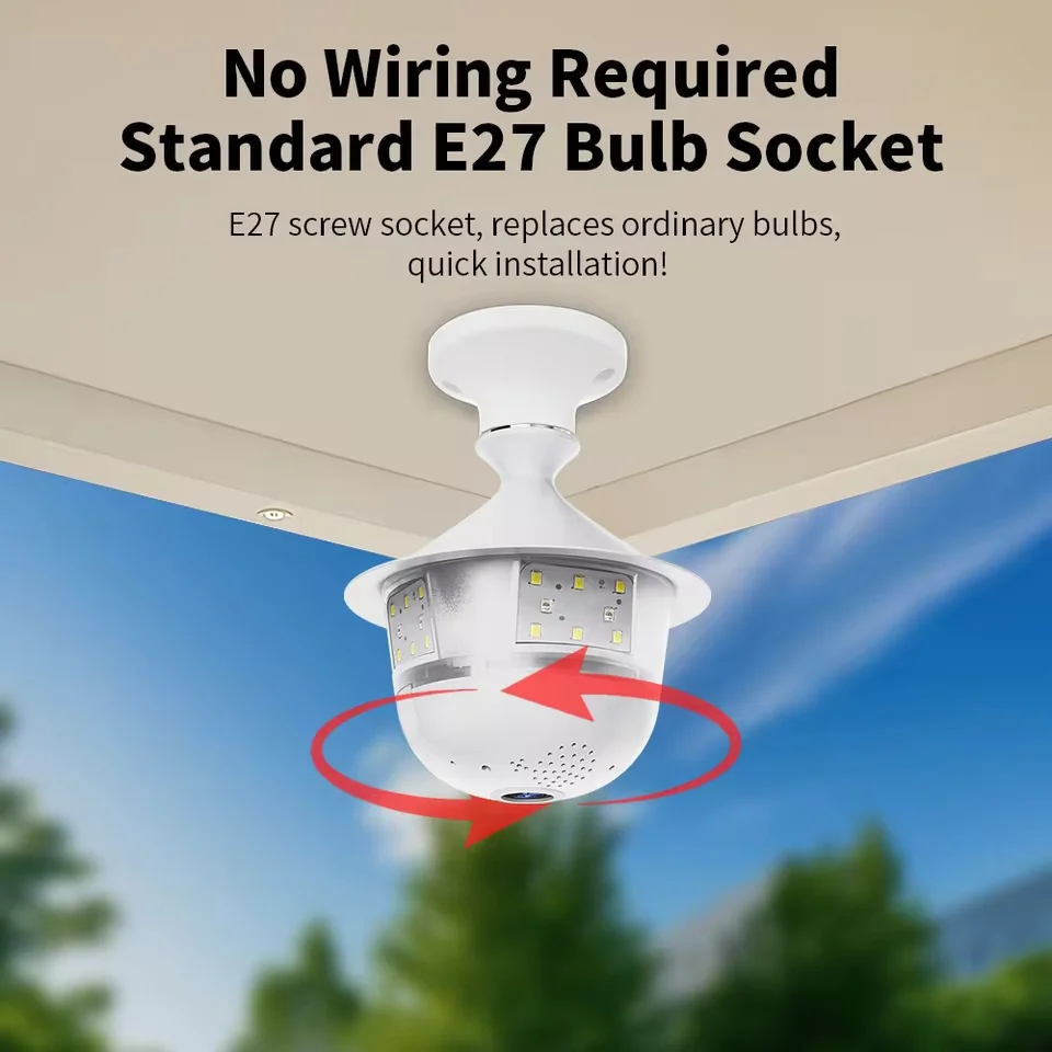 5MP Wifi 360 Panoramic Fisheye Indoor IP CCTV Bulb Security Camera Full Color Night Vision Two-Way Voice Wireless Auto Tracking 3