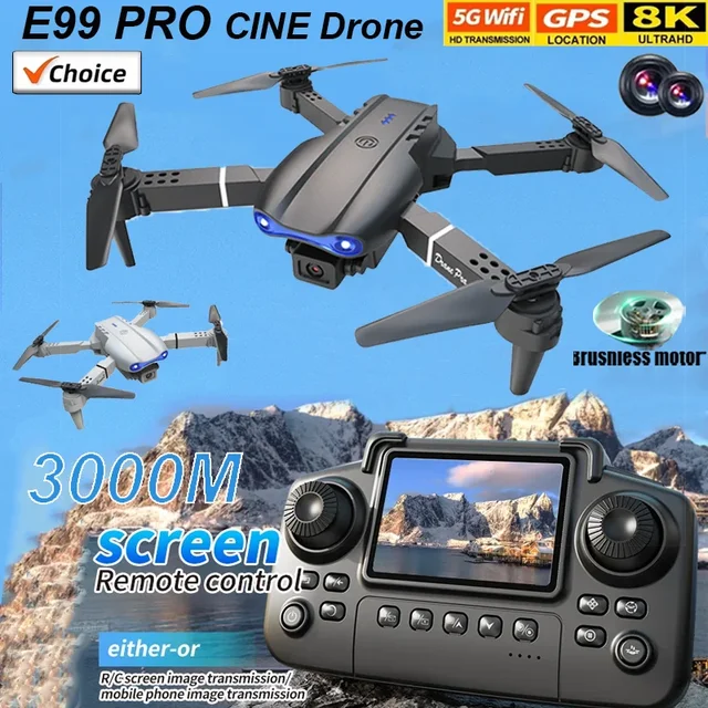 Drone E99 Pro avec caméra HD 8K, quadrirotor télécommandé, avion à quatre axes, maintien d'altitude, jouet volant GPS pour la photographie aérienne 1