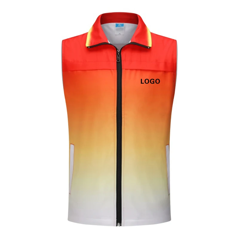 Летняя жилетка с градиентным переходом, жилетка для активного отдыха с карманами для активного отдыха, жилетка, куртка с принтом логотипа на заказ, брендовый узор с текстом